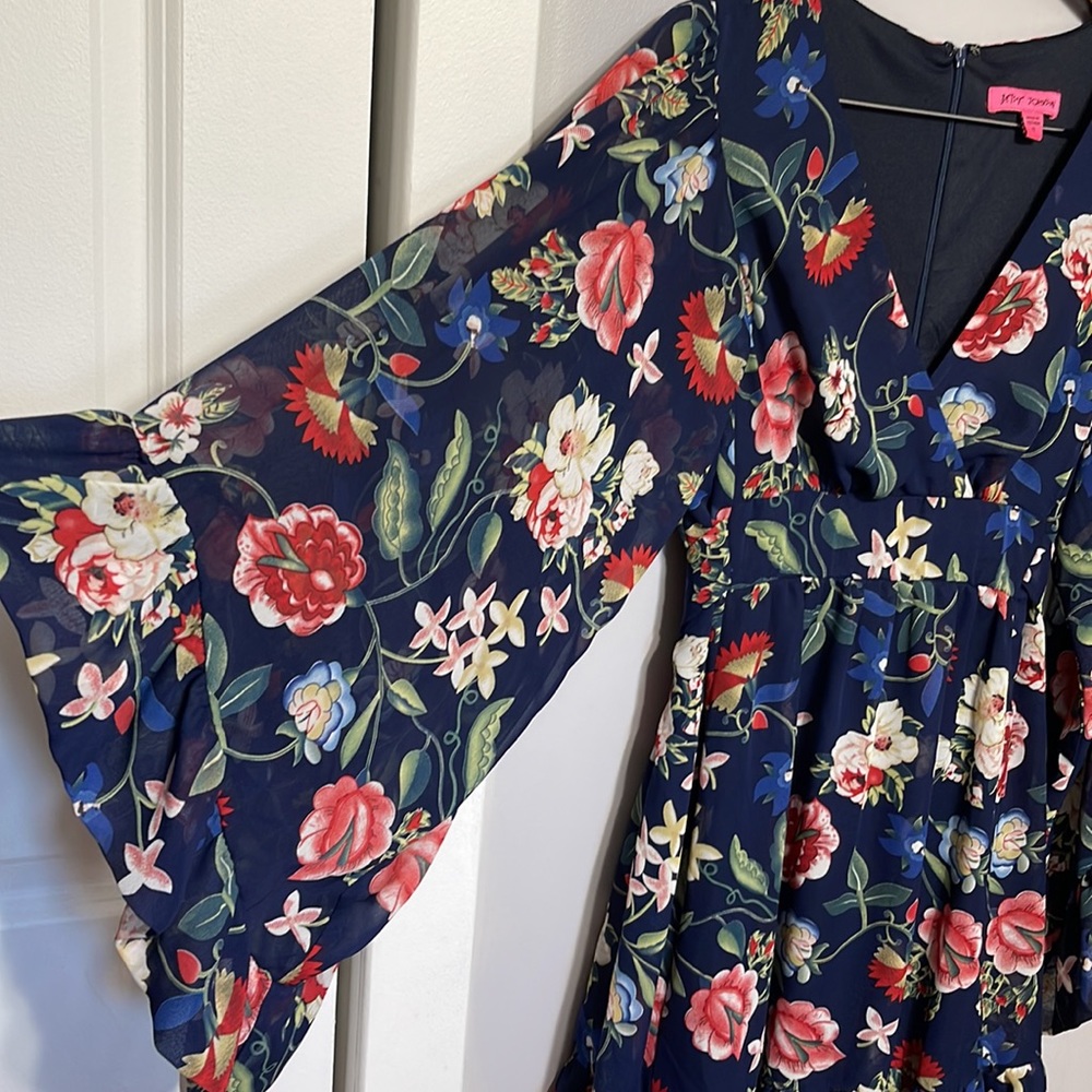 Betsey Johnson Black Bambi Floral Bell Sleeve Ruffle Dress Size 10 - Picture 4 of 9